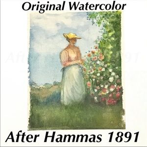 HAND CRAFTED Original Reproduction Painting of “Lady in Flower Garden” c 1891